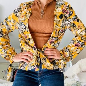 Rose+ Olive Yellow Floral Cardigan Size Small